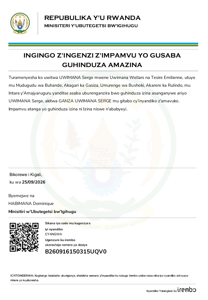 Itangazo ryo guhindura izina