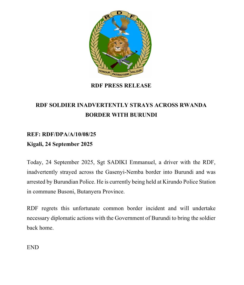 Rwanda seeks diplomatic solution after soldier arrested in Burundi