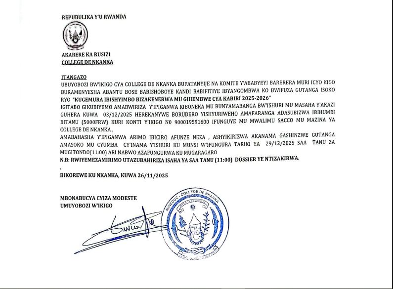 College de Nkanka irifuza gutanga isoko ryo kugemura ibishyimbo